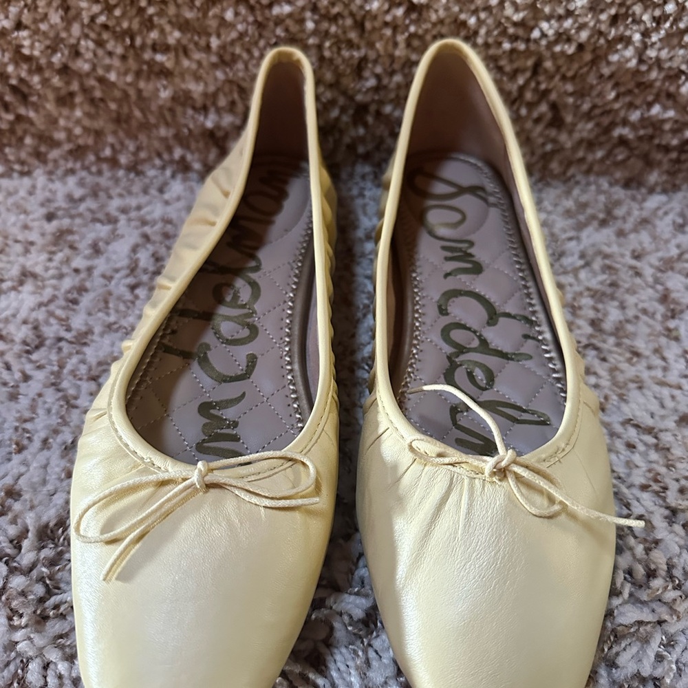 Sam Edelman Pale Yellow Leather Ballet Flats with Bow